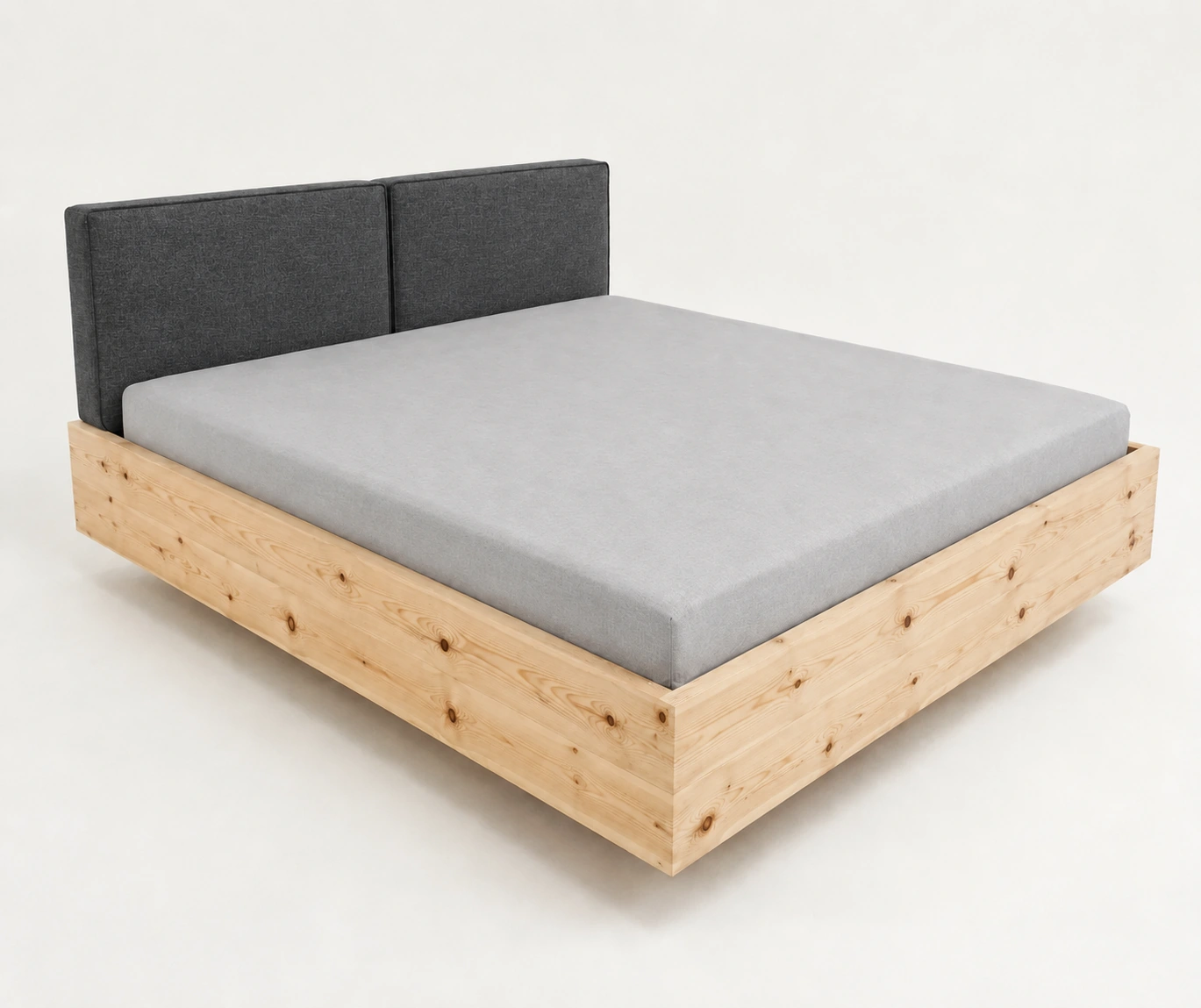Zirbenbett Alpenruh 180×200 cm mit Polsterfarbe Anthrazit