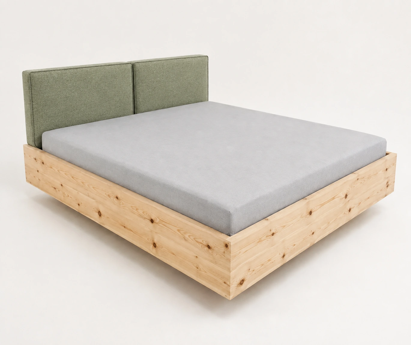 Zirbenbett Alpenruh 180×200 cm mit Polsterfarbe Salbei