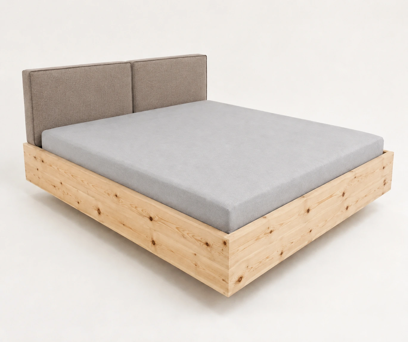 Zirbenbett Alpenruh 180×200 cm mit Polsterfarbe Taupe